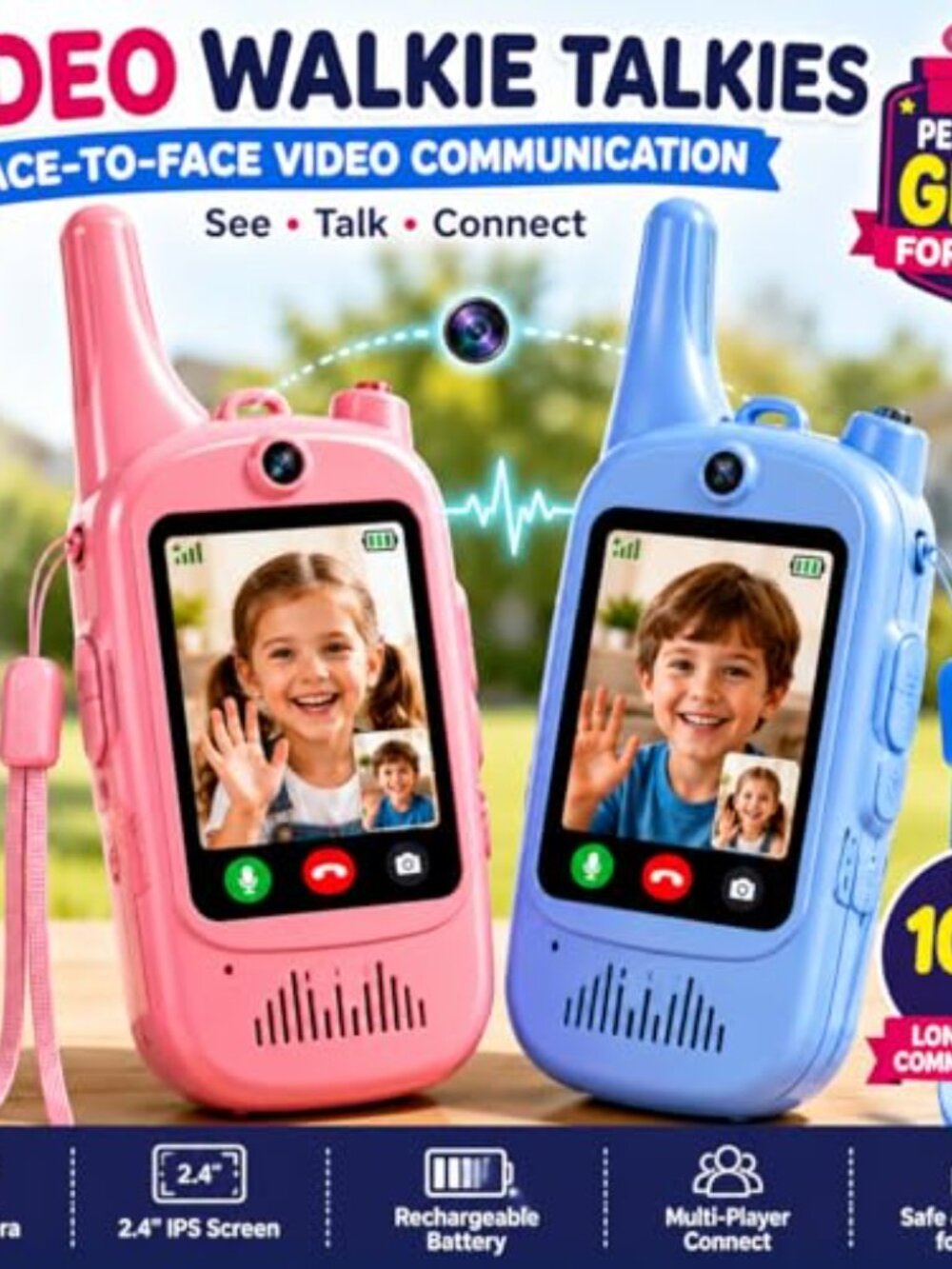 Kids Video Walkie Talkies 2 Pack Rechargeable Long Range Voice Changer - Picture 5 of 6
